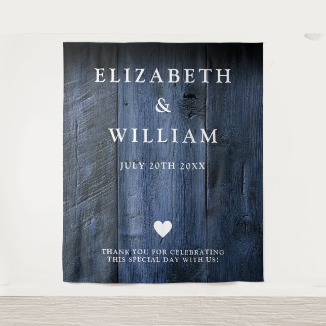 Tapiz Blue Rustic Boho Barn Wood Photo Booth Fondo (Anverso)