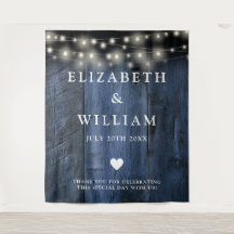 Blue Rustic Wood String Light Photo Booth Fondo