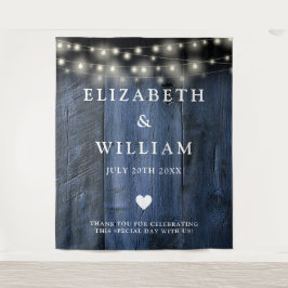 Tapiz Blue Rustic Wood String Light Photo Booth Fondo