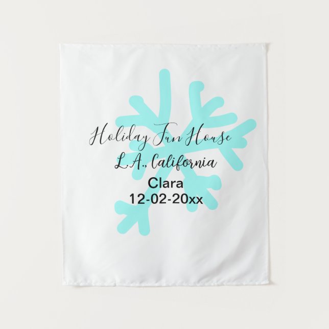 Tapiz Blue snowflakes holiday camping house place date (Anverso)