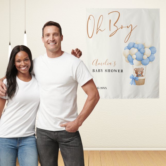 Tapiz Blue Teddy Bear Oh Boy Balloon Foto Baby Shower (Subido por el creador)