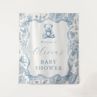 Tapiz Blue Toile Teddy Bear Tapestry Baby Shower