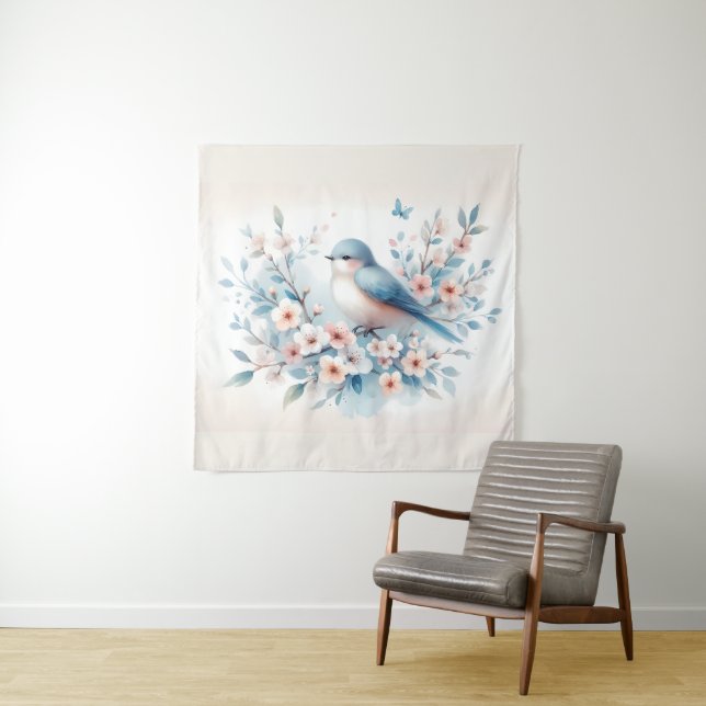 Tapiz Bluebird Blossom Watercolor Serenity (In situ)