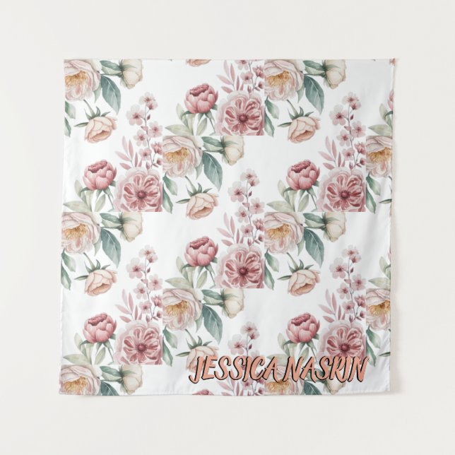 Tapiz Blush Navy Blue Soft Pastel Pink Floral (Anverso)