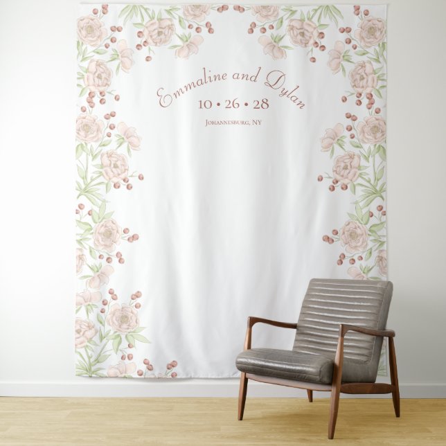Tapiz Blush Pink Roses Wedding Photo Backdrop (In situ)
