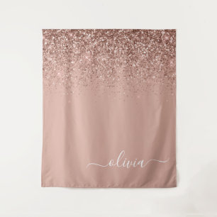 Tapiz Blush Rosa Brillo Glitter Monograma Femenina