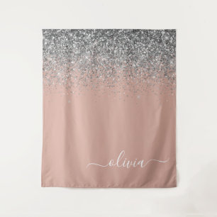 Tapiz Blush Rosa Plateado Brillante Monograma Femenino