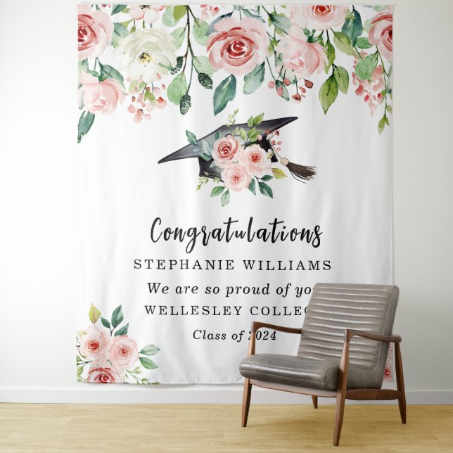 Tapiz Blush & White Floral Graduation Congratulations (In situ)