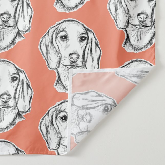 Tapiz boceto de perro salchicha dibujado a mano en negro (Detalle)