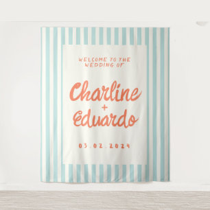 Tapiz Boda a rayas pastel retro