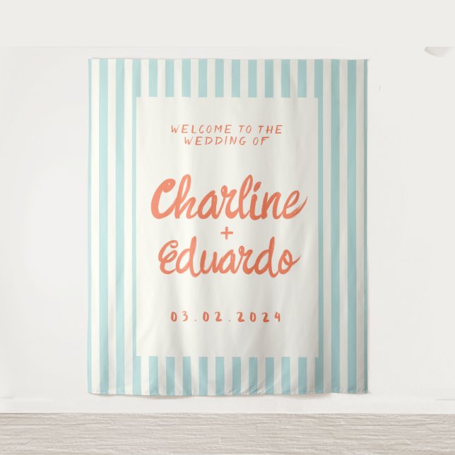Tapiz Boda a rayas pastel retro  (Anverso)