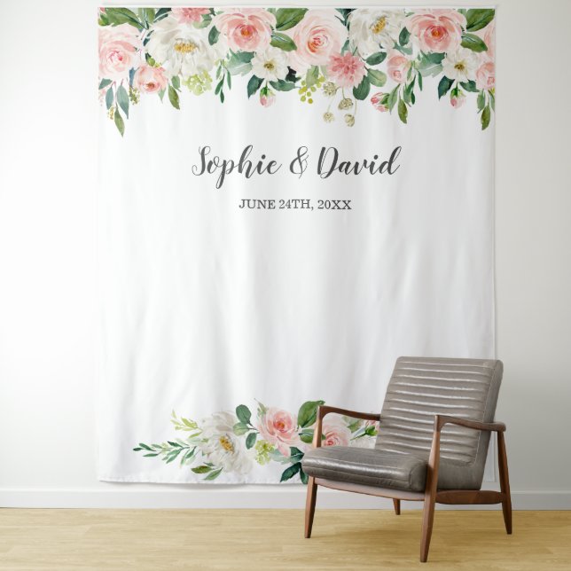 Tapiz Boda acuarela flores boho rosa rubor (In situ)