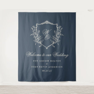 Tapiz boda azul de la Marina Escudo Monograma tradiciona