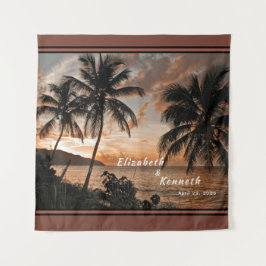 Tapiz Boda Bride Groom Personalizado Tropical Sunset