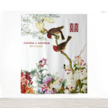 Boda china de flores y pájaros floreciendo ©