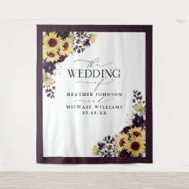 Tapiz Boda de Acuarela de Girasol Púrpura Ciruela Elegan