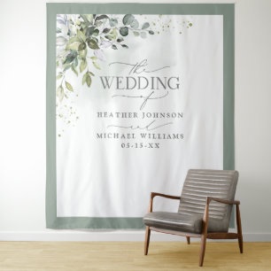 Tapiz Boda de Acuarela Floral Verde Botánico
