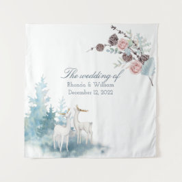 Tapiz Boda de acuarela floral y follaje de invierno