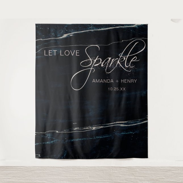 Tapiz Boda de arte de mármol azul marino y Rosa de oro (Anverso)