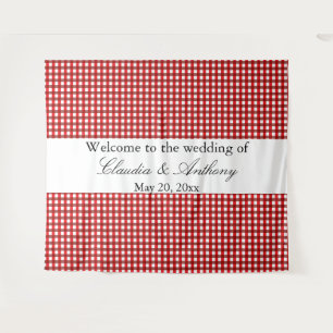 Tapiz Boda de Barbeque con Patrón de Gingham Rojo y Blan