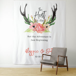 Tapiz Boda de Caza Boho Floral Acuarela Rústica Terminó