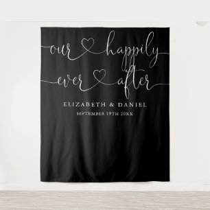 Tapiz Boda de Corazón de Escritura en Negro y Blanco par