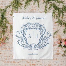 Tapiz Boda de Cresta de Monograma de Acero Azul Rosa Div