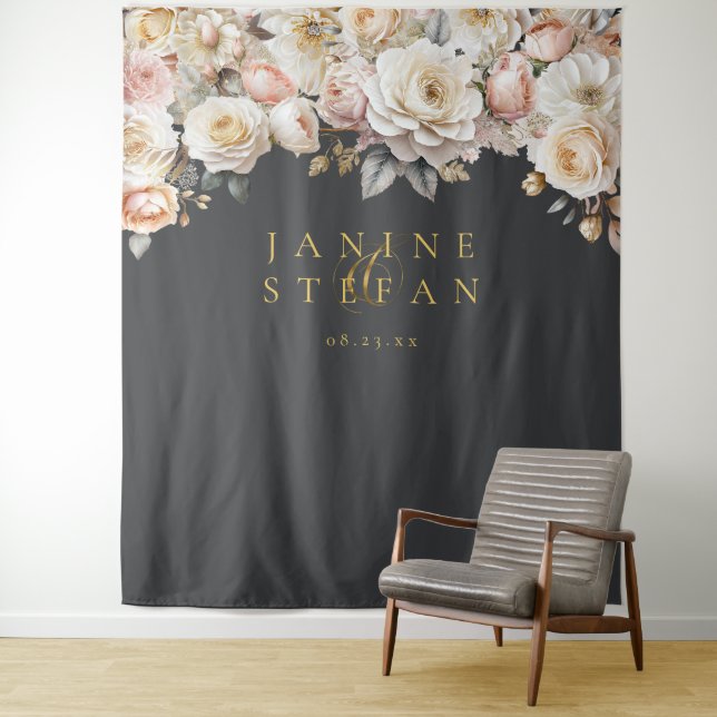 Tapiz Boda de dramas florales Carbón ID1022 (In situ)