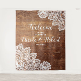 Tapiz Boda de encaje blanco de madera rústica PhotoBooth
