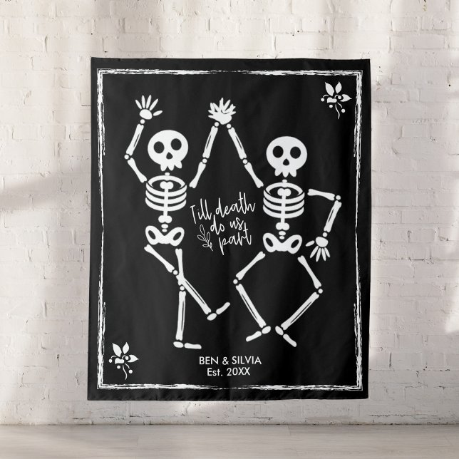 Tapiz Boda de esqueleto bailando Personalizado de fondo  (Dancing Skeleton Wedding Backdrop Custom Est Date
)