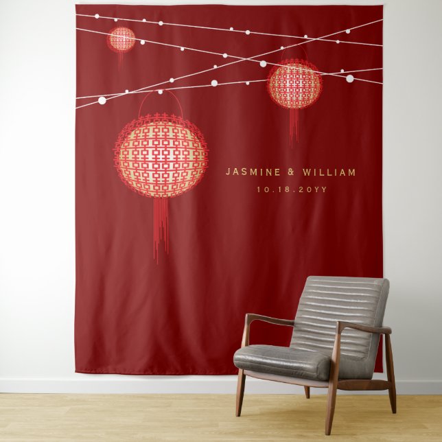 Tapiz Boda de farolillos de doble felicidad Fondo de fot (In situ)