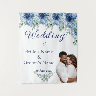 Tapiz Boda de Floral y Eucalipto Azul Polvoriento