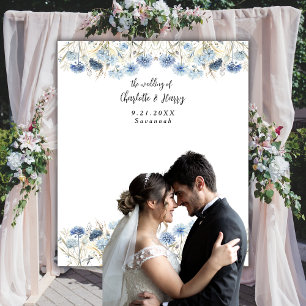 Tapiz Boda de flores azules agitadas y modernas