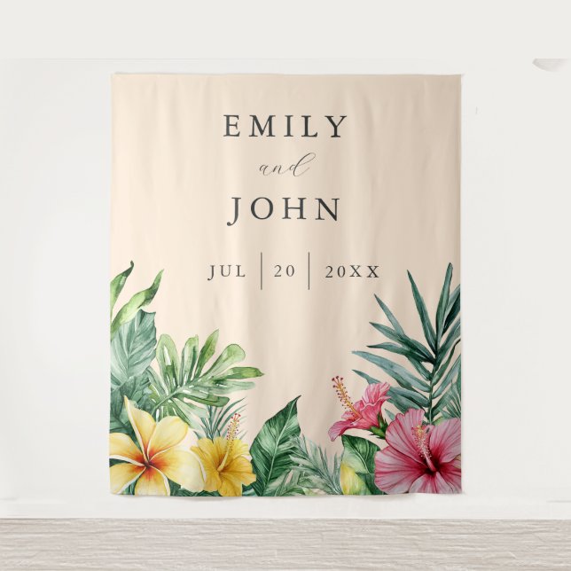 Tapiz Boda de Flores Tropicales Peach (Anverso)