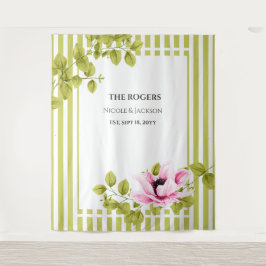 Tapiz Boda de fondo fotográfico de franjas verdes con fl