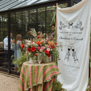 Tapiz Boda de garabato dibujado a mano bienvenida