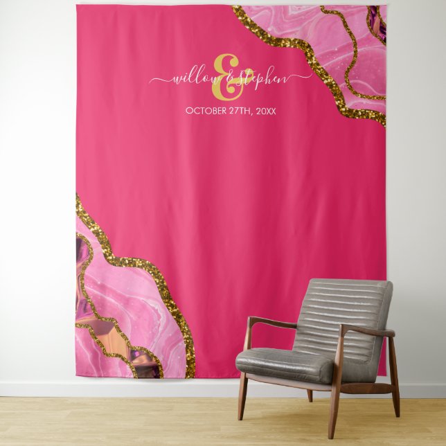 Tapiz Boda de geoda de ágata rosa y dorada (In situ)