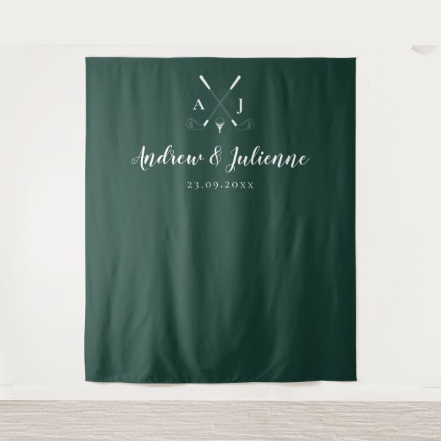 Tapiz Boda de golf Emerald Green Monogram (Anverso)