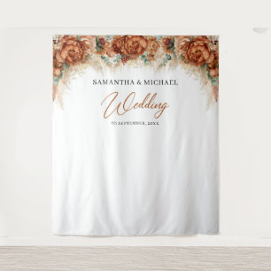 Tapiz Boda de hierba de pampas de cobre floral de terrac
