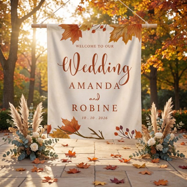 Tapiz Boda de hojas de arce de otoño elegante (Subido por el creador)