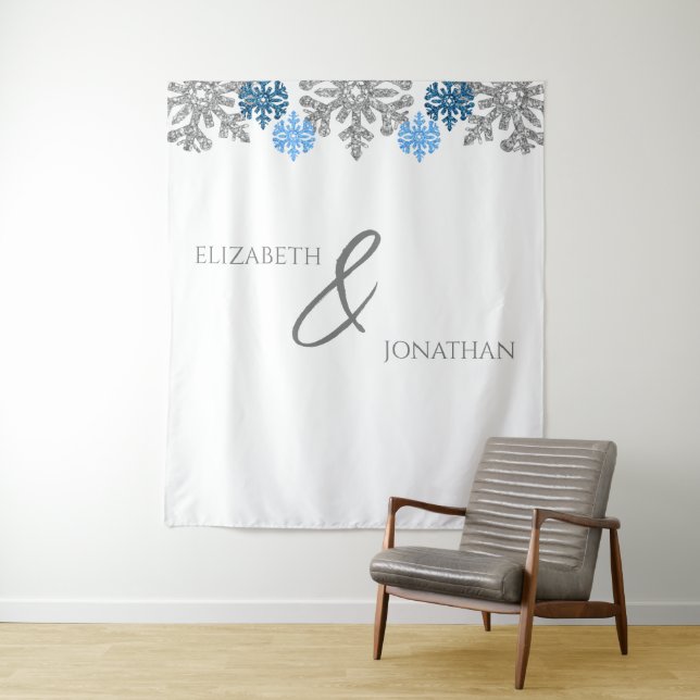 Tapiz Boda de Invierno Silver Blue Snowflakes (In situ)