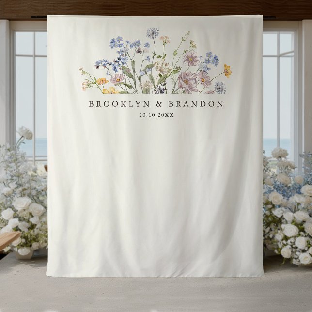 Tapiz Boda de jardín de flores silvestres de primavera c (Colorful Spring Wildflower Meadow Garden Wedding Tapestry / backdrop)