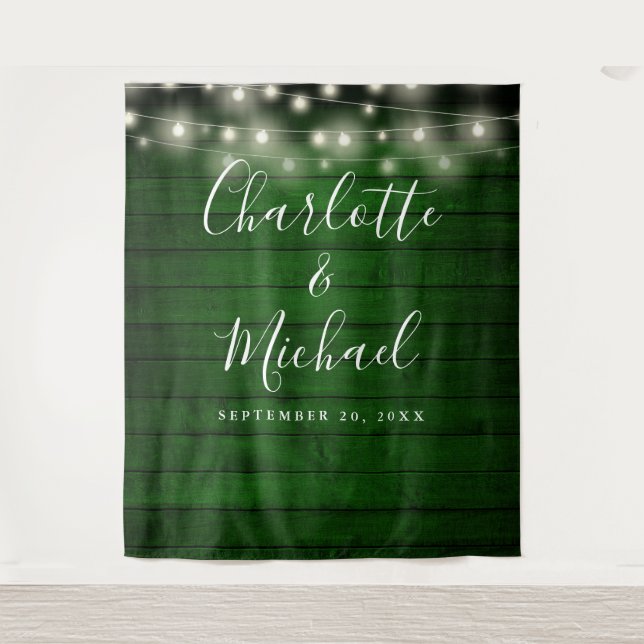 Tapiz Boda de Madera Rústica Verde - Fondo para el cuerp (Anverso)