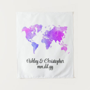 Tapiz Boda de mapas del mundo personalizado Foto de Boot