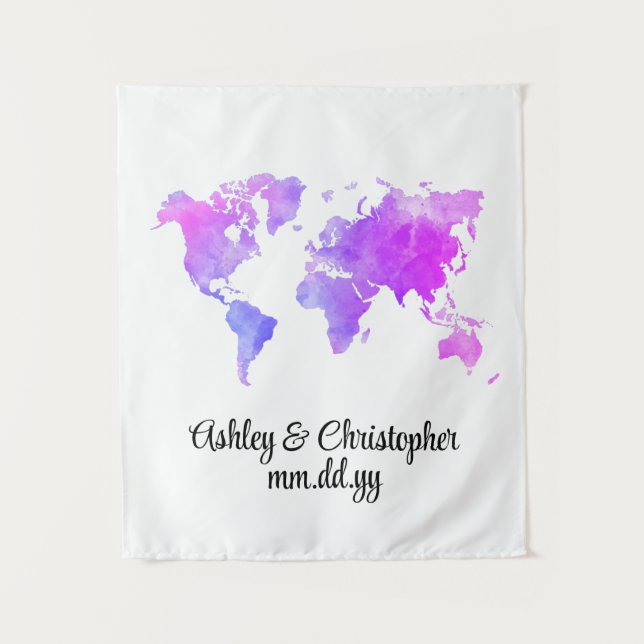 Tapiz Boda de mapas del mundo personalizado Foto de Boot (Anverso)