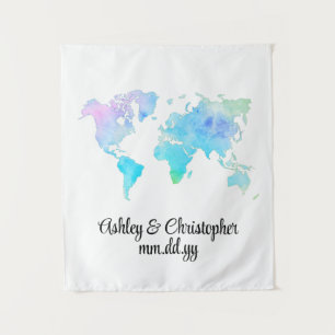 Tapiz Boda de mapas del mundo personalizado Foto de Boot