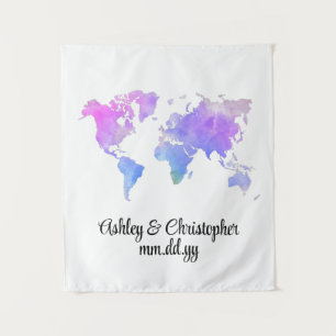 Tapiz Boda de mapas del mundo personalizado Foto de Boot