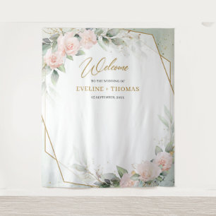 Tapiz Boda de marco dorado de color rosa rosa rosa rubor