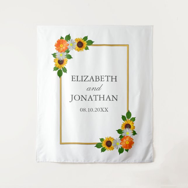 Tapiz Boda de marco dorado floral (Anverso)