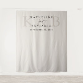 Tapiz Boda de Monograma Negro e Marfil Moderno